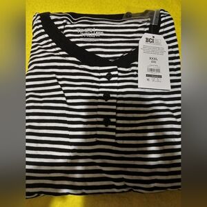 Time and Tru Black and White Striped Henley Dress
